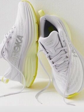 Hoka  one one Women's White Running Sneakers with Yellow Accents